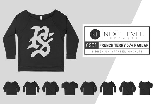 Next Level 6951 French Terry Raglan Mockups