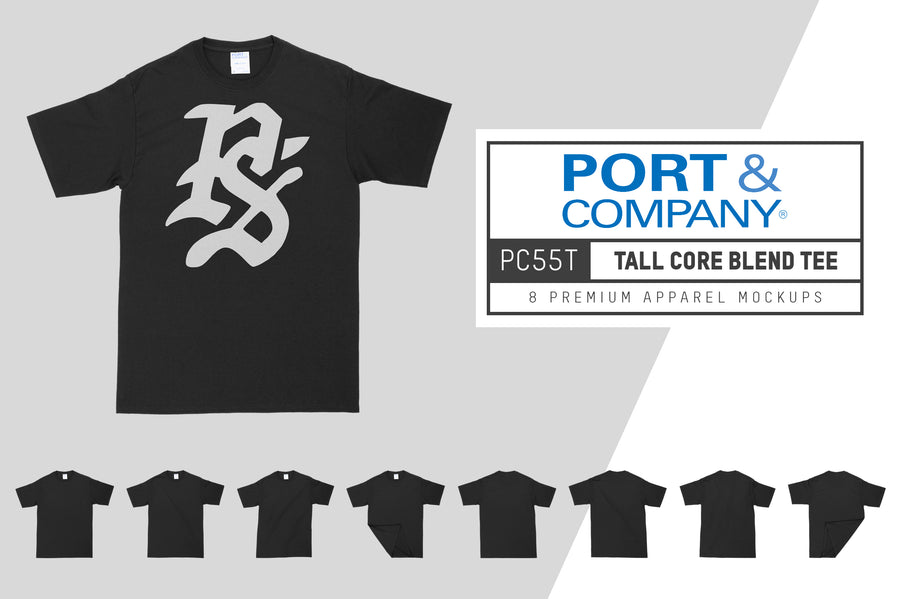 Port & Company 55T Tall Core T-Shirt Mockups