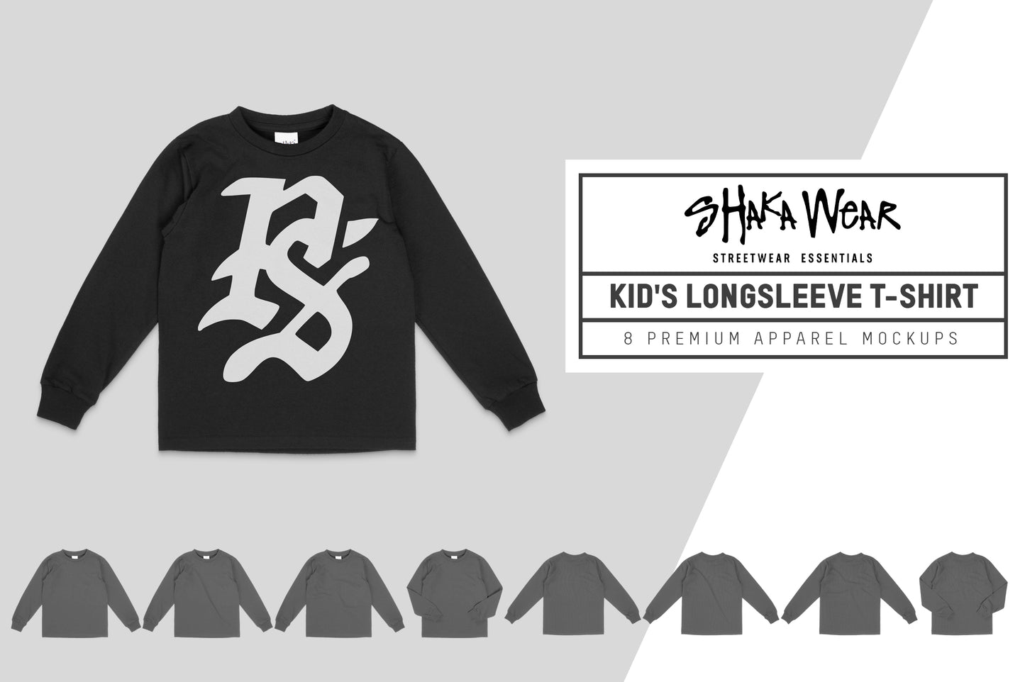 Shaka Wear 6oz Kid's Long Sleeve T-Shirt Mockups