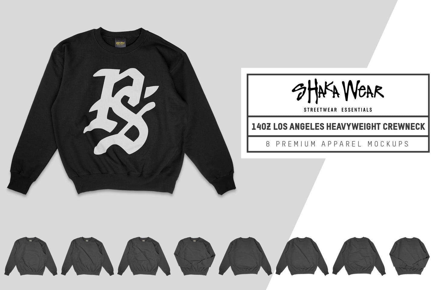 Shaka Wear 14oz Los Angeles Heavweight Crewneck Mockups