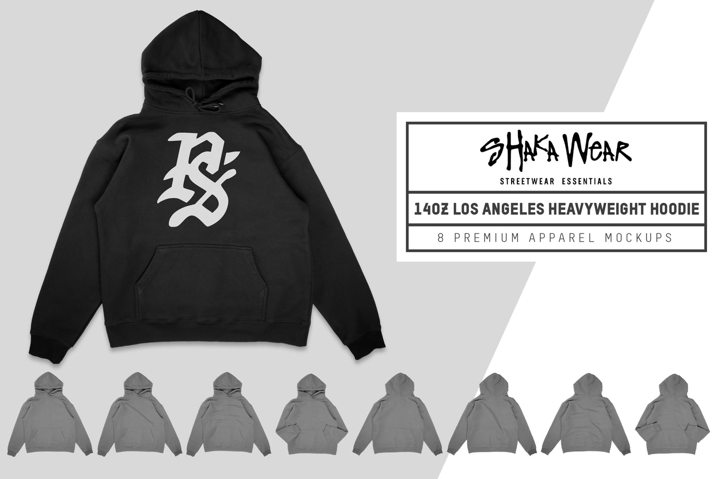 Shaka Wear 14oz Los Angeles Heavyweight Hoodie Mockups