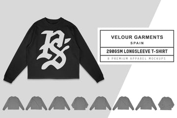 Velour Garments 290GSM Longsleeve T-Shirt Mockups
