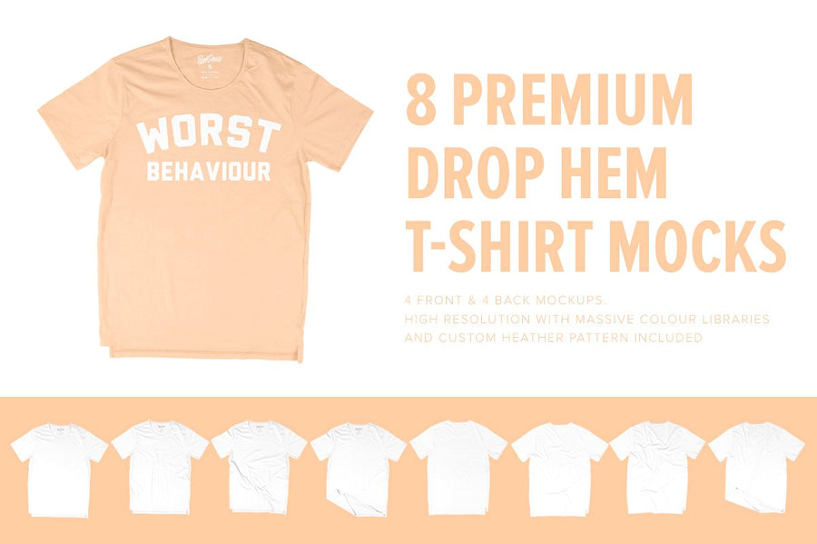 Premium Drop Hem T-Shirt Mockups