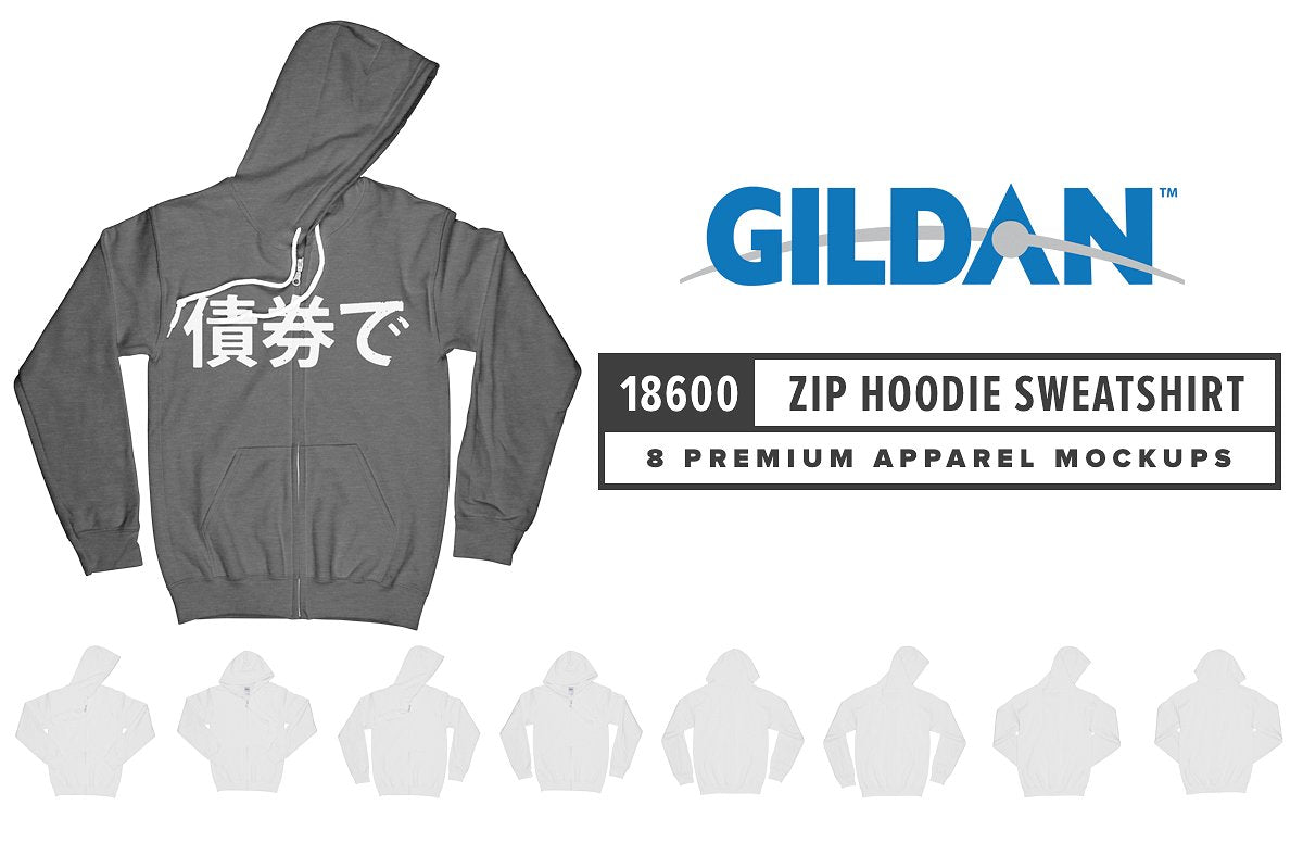 Gildan 18600 Zip Hooded Sweatshirt Mockups
