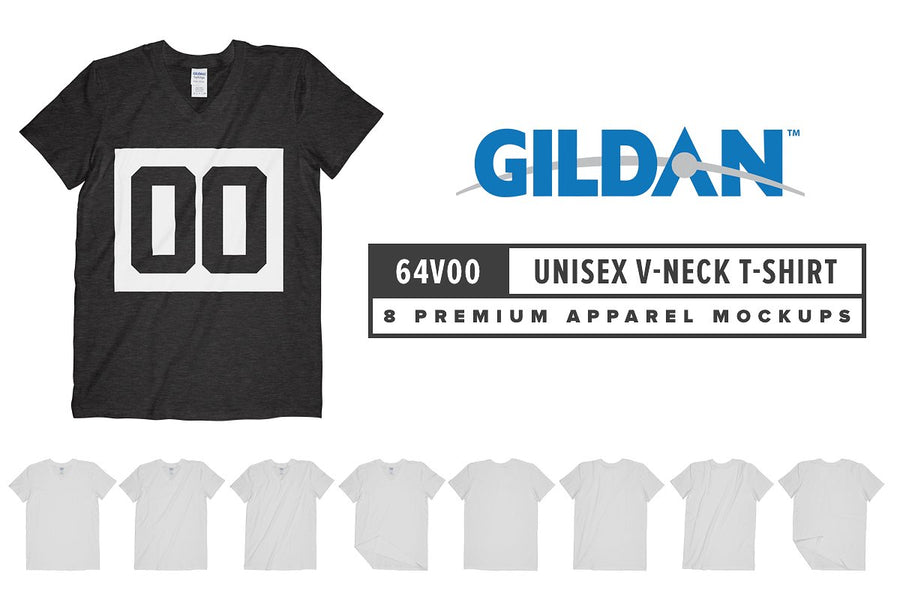 Gildan 64V00 Unisex V-Neck T-Shirt Mockups