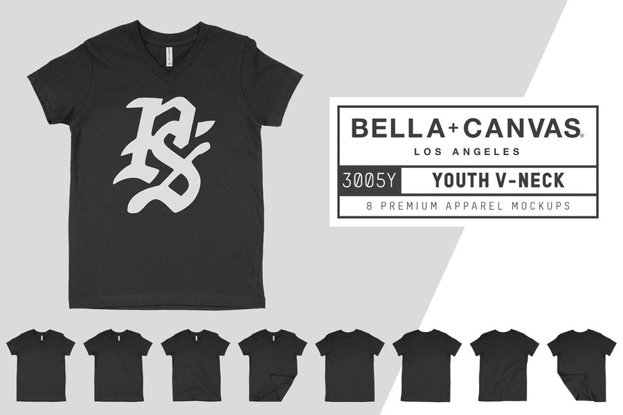 Bella Canvas 3005Y Youth V-Neck Mockups