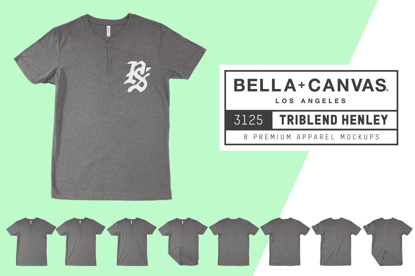 Bella + Canvas 3125 Triblend Henley Mockups