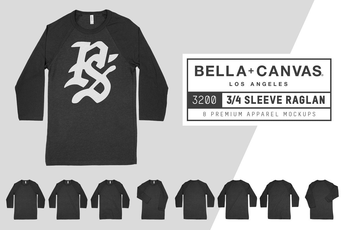 Bella + Canvas 3200 3/4 Baseball T-Shirt Mockups