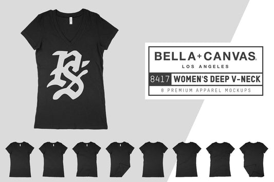 Bella + Canvas 8417 Women's Deep V-Neck T-Shirt Mockups