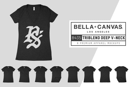 Bella + Canvas 8435 Triblend V-Neck Mockups