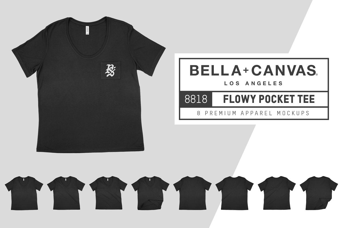 Bella + Canvas 8818 Flowy Pocket T-Shirt Mockups