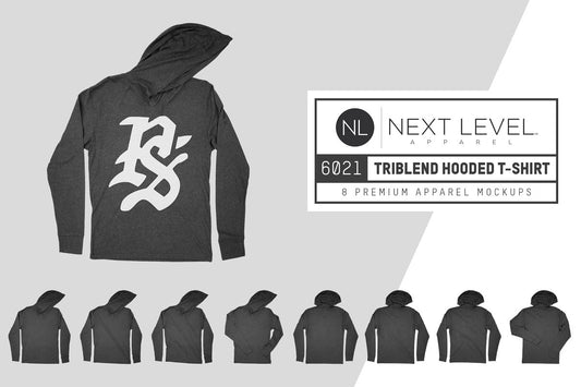 Next Level 6021 Triblend Hooded T-Shirt Mockups