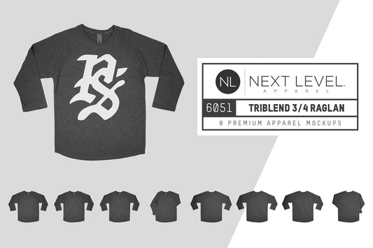 Next Level 6051 Triblend 3/4 Raglan Mockups