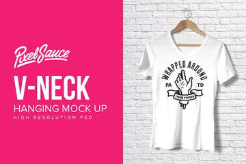 Hanging V-Neck T-Shirt Mock up